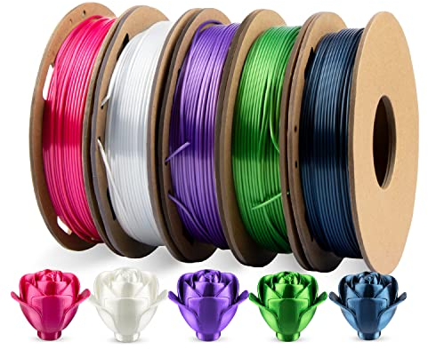Ultra Silk+ PLA Filament 1.75mm Combipack, TINMORRY 3D Drucker Filament, Nettogewicht 1.25 kg, Perlweiß, Blau, Rosenrot, Grün, Violett