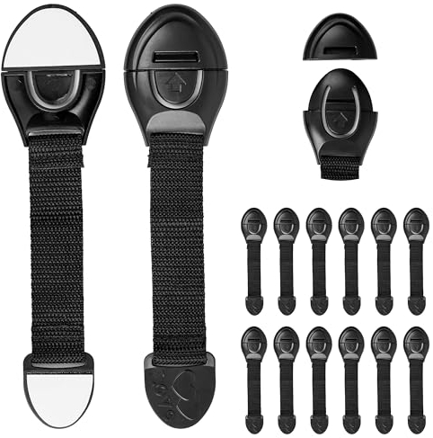 Serrures de Sécurité pour Enfants, 12 pièces, en Noir, Multifonction Serrure pour Armoires, Tiroirs, Garde-manger, Four, Réfrigérateur, Protecteurs Bébé Protection, Verrous de Sécurité pour Meubles
