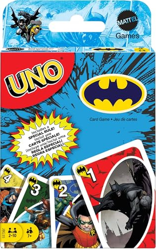Mattel Games UNO Batman Card Game for Kids, Adults & Family with Collectible Deck & Special Rule Inspired by Batman Comics