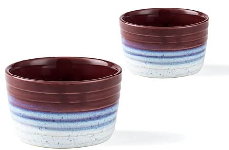 Creme Brulee Schälchen Keramik, 240ml Soufflé Förmchen Porzellan, Keramik Souffle Förmchen zum Backen, Ofenfeste Soufflé Förmchen Rot - 2 x 240ml