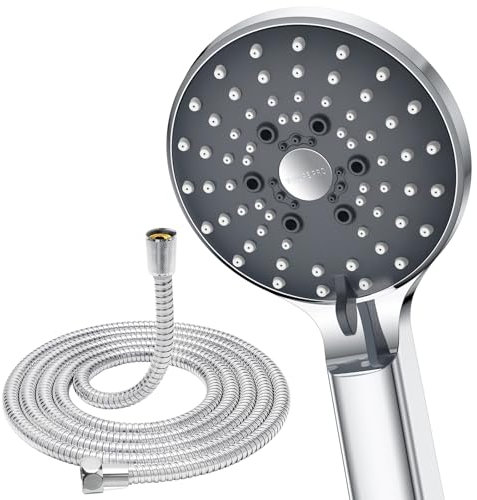 YEAUPE PRO Alcachofa de ducha de mano con 6 tipos de chorro, con manguera de 1,6 m, con función antical, cromado