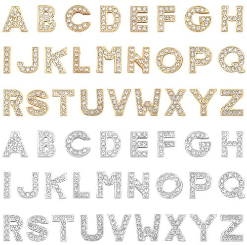 SUNNYCLUE 1 låda 52 st 52 stilar strass bokstäver berlocker legering alfabet pärlor bulk guld silver metall full strass A till Z glidare berlock pärla för smyckestillverkning armband armband