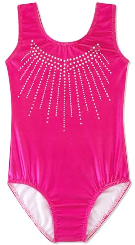 DAXIANG Sleeveless Gymnastics Leotard for Girls Sparkly Tumbling Dance Leotards Big Girl's Athletic Outfit Hot Pink 7-8 Years