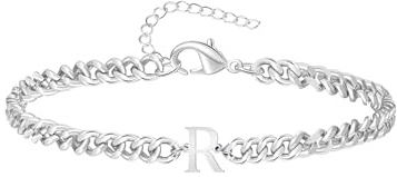 TOLOWOBK Bracelet Homme Gourmette en Acier Inoxydable Cadeau Rentrée Chaîne Maille Cubaine Bracelets avec Lettre A-Z Personnalisé, Bijoux Argenté Anniversaire pour Fils Petit-Fils Frère Neveu Ami