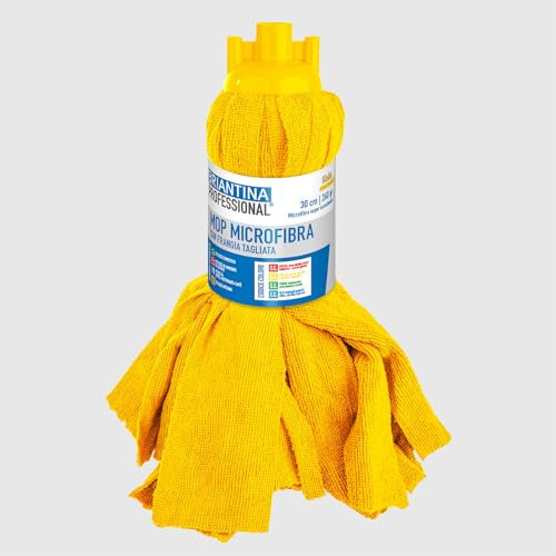 La Briantina Mop in Microfibra Giallo a Frangia Tagliata 260 g – Alta Assorbenza, Per Zone a Rischio Intermedio, Uso Professionale e Domestico