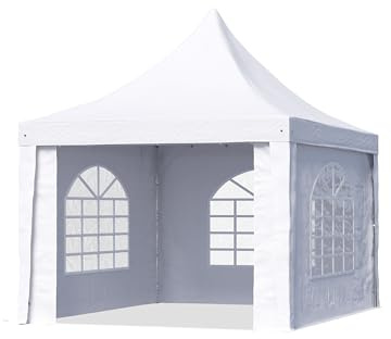 TOOLPORT Pagoda Tent Pavilion 3x3 m – Quick & Easy to Set Up with Windows – Durable White 700g PVC Tarp