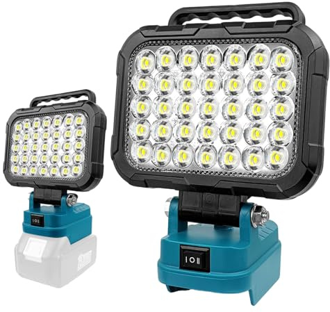 Lámpara LED con batería para Makita 14,4 V-18 V LXT (sin batería), foco LED para obras de construcción, luces de garaje de 105 W, luz de trabajo con batería con puerto de carga USB dual (sin batería)