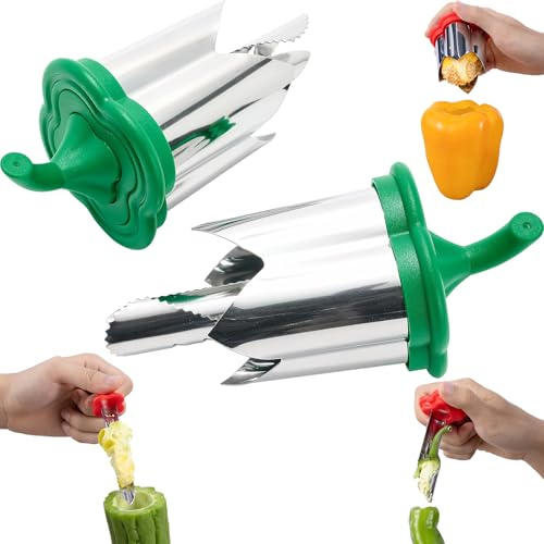 Pepper Seed Corer Remover, Upgrade 2 in 1 Bell Pepper Cutter Quickly Cutting and Deseeding Bell Pepper Corer Tool for Vegetables Kitchen Gadget