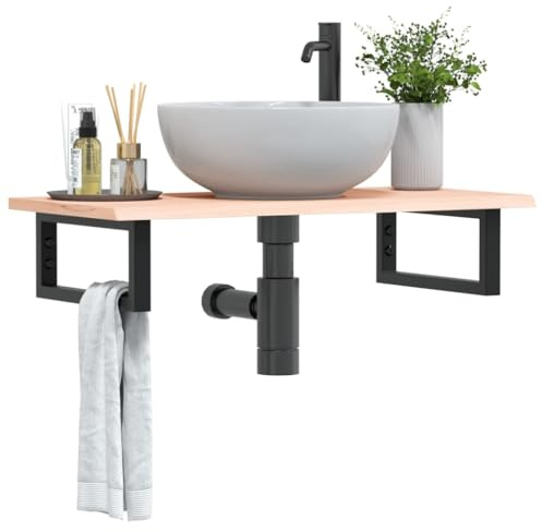 HaoChrymec Encimera de Lavabo con Soporte de Acero y Roble Macizo, Mueble Bajo Lavabo, Diseño Moderno, para Baño, Mueble Baño Auxiliar, 80 x 40 x 2 cm