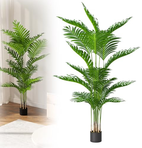 XMTECH Konstgjord palm 180 cm – tropisk konstväxt i kruka, verklighetstrogen av plastblad och PE-stam, lättskött, väderbeständig och UV-beständig för vardagsrum, balkong, terrass och trädgård