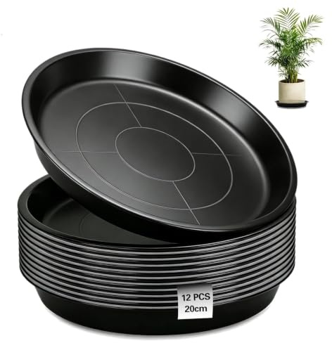 Ezitruz 12 Pièces Soucoupes pour Plantes 20 cm Soucoupes pour Pots de Fleurs Rondes Dessous de Pot de Fleur Noir Plateaux de Planteur pour Intérieur Extérieur Jardin Balcon Salon