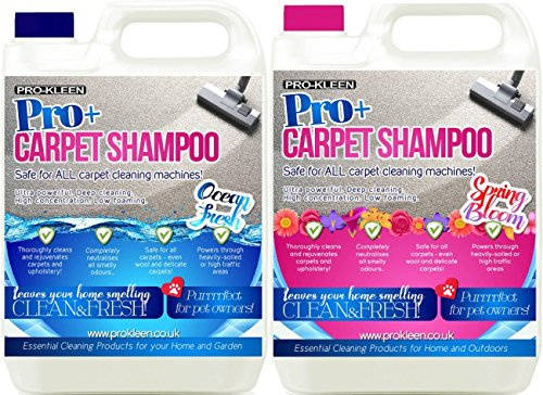 Pro-Kleen Pro+ Carpet and Upholstery Cleaning Solution – 4 in 1 Concentrate Carpet Shampoo – Suitable for all Machines 5L (Spring Bloom) 5L (Ocean Fresh)
