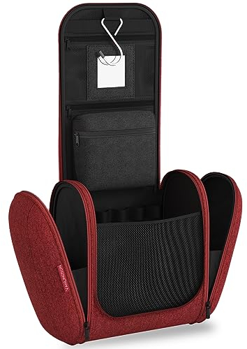 VanLindson Kulturbeutel 8 Liter zum Aufhängen, Kulturtasche für Damen, Herren und Kinder, Große Reise Kosmetiktasche Organizer, Waschtasche mit Spiegel, Makeup Bag Waschbeutel, Bordeauxrot