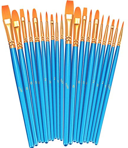 BOSOBO Paint Brushes Set, 2 Pack 20 Pcs Round-Pointed Tip Nylon Hair Artist Acrylic Paint Brushes for Acrylic Painting Oil Watercolor, Face Nail Art, Canvas, Miniature Detailing & Rock Painting, Blue