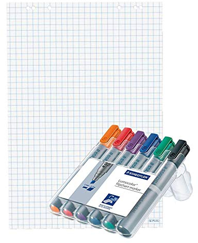 Herlitz 10834141 Flipchartblock, 68x99cm (kariert/gelocht), 5 Blöcke (20 Blatt je Block) (5 Flipchartblöcke + 6er Marker Set Keil)