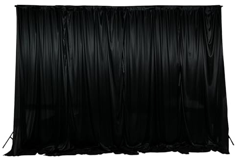 Trimming Shop Telón de Fondo Cortina 3x6m Fotografía Cortinas Desmontable Liso Hielo Seda Plisado Telón de Fondo Cortinas para Etapa Navidad Decoración Fiesta Boda Cumpleaños Novia Ducha, Negro
