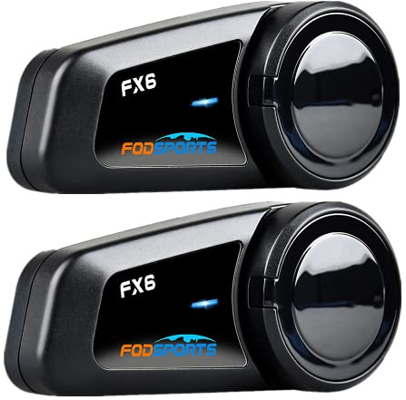 Fodsports FX6 Motorcycle Bluetooth Headset 2 Pack, 6 Riders Group Motorcycle Intercom Bluetooth, 1000M Motorbike Helmet Communication Systems/Voice Command/Universal Pairing/FM Radio