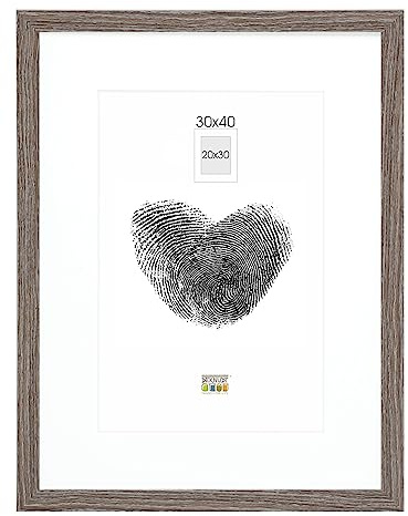 Deknudt Frames Bilderrahmen mit Passepartout - Grau Holzfarbe - S66KH3 P1 30x40cm für Bild 20x30cm - Bilderrahmen Holz MDF - Bilder aufhängen