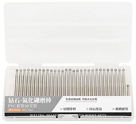 Fresas Diamante con Cabeza Esférica 30 Piezas, Brocas de Diamante, Herramientas de Tallado de Amoladora Eléctrica Redonda de 3 mm para Grabado a Presión