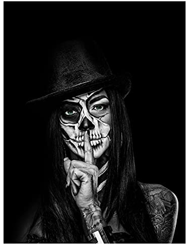 wandmotiv24 Deko Wandbild aus Acrylglas, Größe 80x60cm, Hochformat, Model mit Totenkopf Makeup, Schminke, Grüne Augen, Frau, Dekoration Wohnung modern, Deko, Acryl, Wanddeko Schlafzimmer M0069