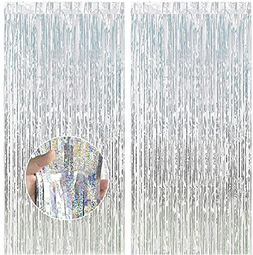 Feibmir 2 Stück Metallische Lametta Vorhänge,Glitzer Vorhang Deko,Folie Fringe Hintergrund Dekorative,für Geburtstagsfeier Baby Shower Hochzeit Weihnachten Dekorationen