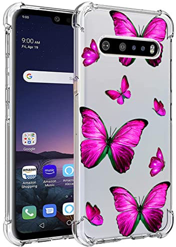 Yerebel Case for LG V60 ThinQ 5G Case/LG V60/LM-V600 Cute Case, Clear Flexible Bumper TPU Soft Rubber Silicone Cover Phone Case for LG V60 ThinQ (rose butterfly)