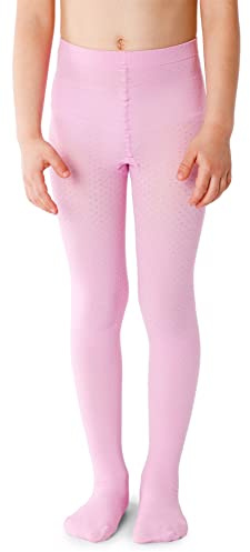 NOQ Mädchen Strumpfhose mit 3D-Effekt Muster Uni Tanz Gymnastik Fancy Outfit Little Princess, MiniMini Rose 7-8 Jahre (122-128 cm)