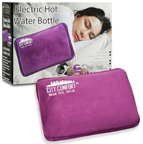 CityComfort Bolsa de Agua Caliente Eléctrica Recargable de 6 horas Saco Térmico Calor en Manos Cama y Cuerpo Hot Water Bag (Púrpura)