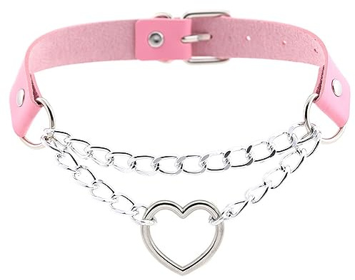 OIDEA Choker läderkedja med hjärta hänge tofs, rosa hjärta läder halsband choker, halloween halsband present för kvinnor kvinnor, Läder