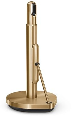 simplehuman Tension Arm Standing Paper Towel Holder, Heavy-Duty, Easy One-Handed Tear, Kitchen Countertop, Brass Stainless Steel