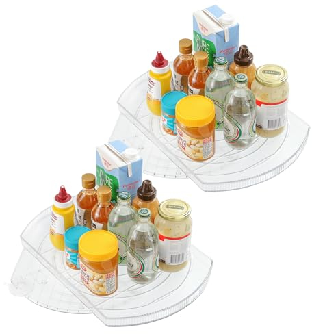 ROWNYEON 2 Pack Lazy Susan Turntable Organiser for Fridge,16.5'' Clear Rectangular Fridge Organisers Storage, Rotating Spice Rack, Fridge Lazy Susan Organiser for Cabinet Table Kitchen Countertop