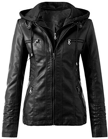 SkotO Lederjacke Damen Große Größen - Kunstlederjacke Mit Kapuze Kurz Bikejacke Lederimitat Übergangsmantel Winddicht Motorradjacke Softshell Fahrradjacke Wasserdicht Atmungsaktiv Softshelljacke