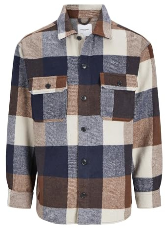 JACK & JONES Homme Jjebradley Ollie Surchemise Noos Chemise À Manches Longues, Navy Blazer/Checks:Checks, L EU