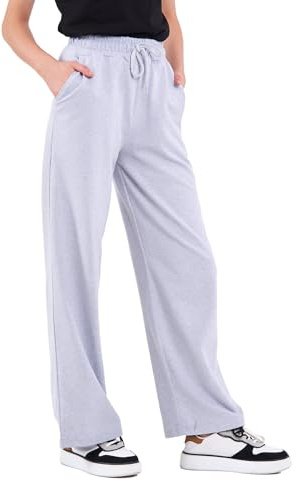 COMEOR Women's Jogging Bottoms, Thin Lightweight Breathable Cotton Straight Leg Joggers, Ladies Sports Yoga Trousers, Long Training Pants, Loose Sweatpants with Elastic Waist Drawstring Lightgrey