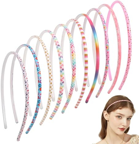 Nenjindz 10 Pcs Plastic Headband Plain Thin Headband,Multicolor Alice Band 4mm Skinny Hairband,Plastic Easy Hair Hoop Non Slip Simple Head Band Daily Wear Fashion Hair Bands for Women Girls