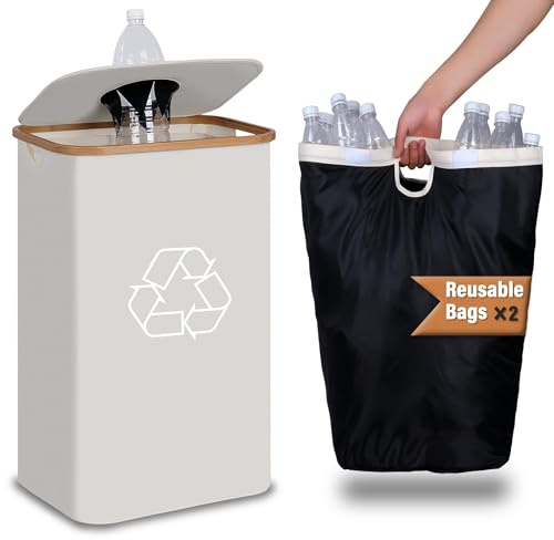 efluky Bottle Bins with Lid, 100L Deposit Bottles Bin Recycling Box with 2 Carrying Bags, Storage Empty Bottle Collector for Home