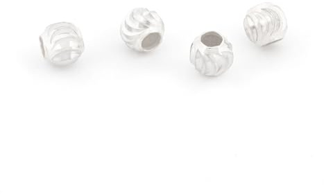 Vintageparts geriffelte Zwischenperlen 4 mm aus Sterling 925 Silber 4 Stück Perlen für Ohrringe und Armbänder, Schmuck selber basteln