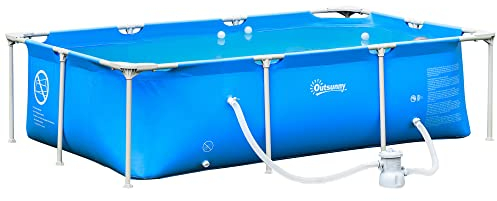 DecHome - Piscina Fuoriterra con Telaio Autoportante Rigida Rettangolare con Filtro e Valvola in Acciaio e PVC 252x152x65 cm, Blu