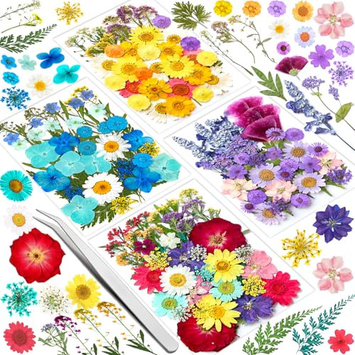 Vautvis 159 Natürliche Getrocknete Blüten, DIY Gepresste Blumen Mit 1 Pinzette, Trockenblumen Zum Basteln, Trocken Blumen, Getrocknete Blumen Epoxidharz Zubehör Deko Für Resin Seife Kerzen Schmuck