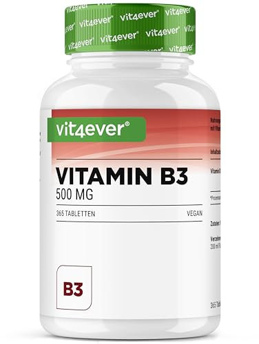 Vitamina B3 (Niacina) - 500 mg - 365 Compresse - Nicotinamide ad alto dosaggio - Senza risciacquo - Senza additivi indesiderati - Vegan