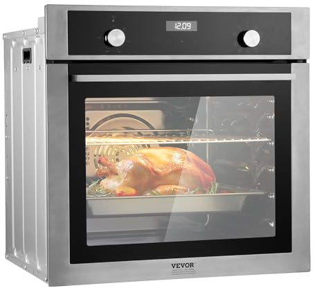 VEVOR Wall Oven, 24 inch Electric Built-in Wall Oven with 9 Cooking Functions, 2.68 Cu.Ft Convection Wall Oven with Digital Timer, Electric Single Wall Oven with Baking Rack and Tray, for Kitchen