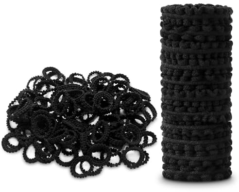 Youxuan Black Small Elastic Hair Ties, Soft, Stretchy, and Non-Damage Hair Bands, 100 Pcs Strong, Durable Mini Rubber Bands for Toddlers, Girls and Women