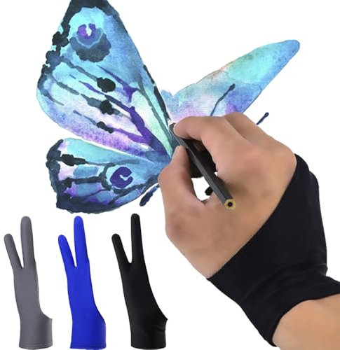 ZGIOPGEIN 3 guanti da artista ad alta elasticità, anti-incrostazione, con due dita, per mancini o destrorsi, per creazioni artistiche, grafica, disegno, tablet pad