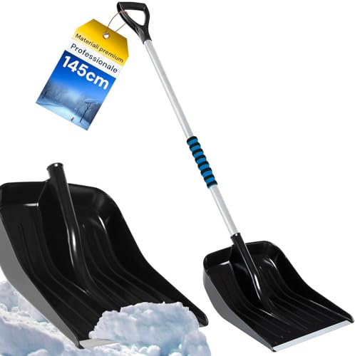 Avilia Pala de Nieve con Mango de Aluminio, 143 x 38 x 18 cm, Mango ergonómico Antideslizante, Pala Moldeada en Forma de Cuchara, Resistente al Tiempo y Agentes atmosféricos, Ligera y fácil de Usar