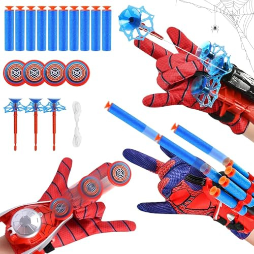 Taufe Lot de 3 Gant de Lanceur Spide-r,Spide-r Launcher,Lance Toile Spid-ER,Gants Spid-ER en Plastique avec Masque et Autocollants Gant de Cosplay en Plastique pour Enfants,Cosplay pour Enfants.