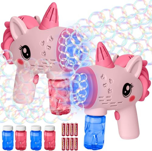 2 Pistola de Burbujas para Niños, Pistola Burbujas con 4 Solución de Burbujas, 10000+, de Colores/Min Juguetes, Máquina Automática Silenciosa con Luces, Niños para Regalos de Fiesta Exterior