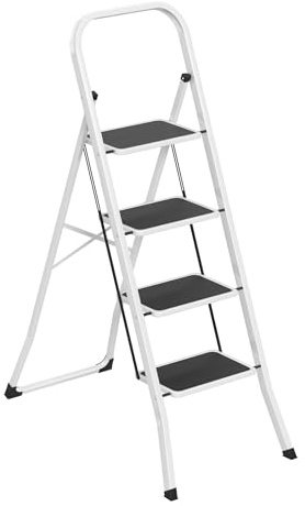 HENGMEI Stegstege, hopfällbar steg, hopfällbar stege, stegpall, ståstege, trappstege, hushållsstege med halkfri pedal, multifunktionell stege, 150 kg lastkapacitet