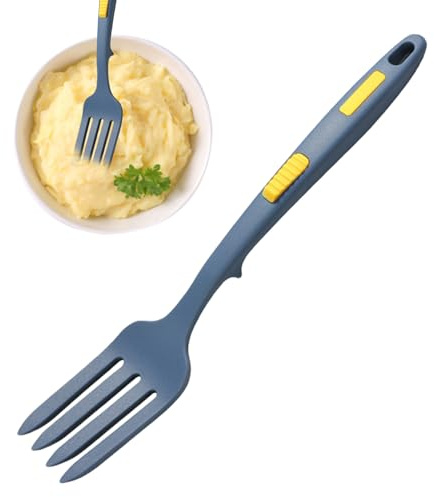 Forchetta da cucina in silicone, forchetta flessibile resistente al calore, forchetta multifunzione antiaderente, utensili da cucina portatili per mescolare e servire da cucina, blu scuro