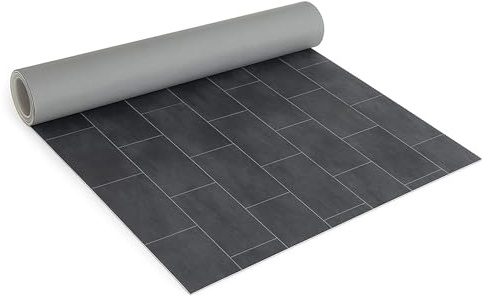 Internethandel Pfordt CV Bodenbelag Vinyl Fliesen Optik Dunkelgrau, 200x200 cm, pflegeleichter PVC Vinylboden, Meterware für Küche und Wohnzimmer