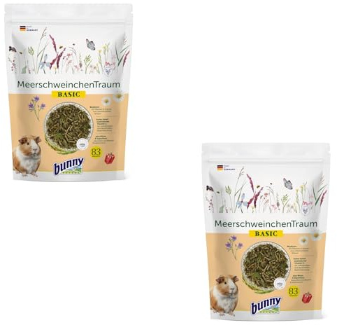 Bunny Nature Cobayas Sueño Basic | Paquete doble | 2 x 600 g | Alimento completo para cobayas | A partir de los 5 meses de vida | con plantas de la tierra natal de los cobayas